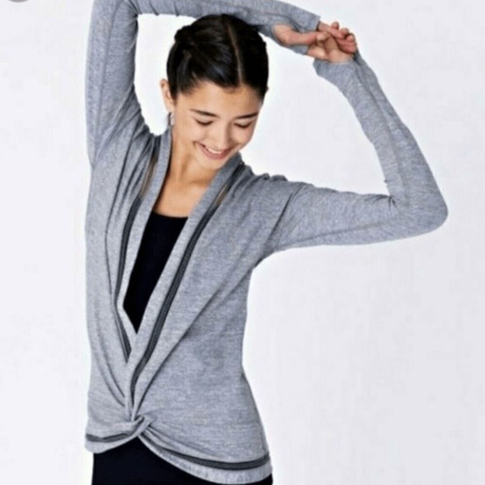 Ivivva by Lululemon Own the Move Gray Twist Front Shrug Cardigan Girls Size 14